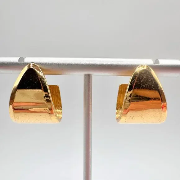 Vintage Monet J Hoop Earrings Gold Tone Signed Luxe Chic Runway Classic Timeless - Picture 1 of 16